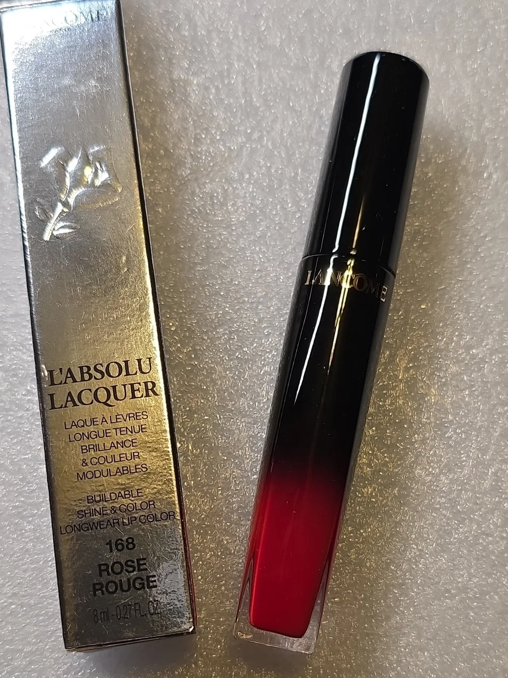 L'Absolu Lacquer Liquid Lipstick — 168 Rose Rouge (Pink/Red)